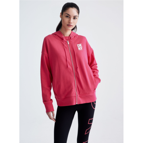 DKNY PUFF LOGO FULL ZIP HOODIE WITH POCKETS