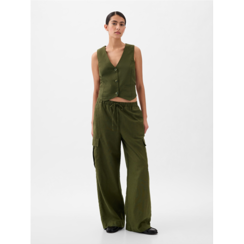 Gap Mid Rise Linen-Cotton Pull-On Cargo Pants