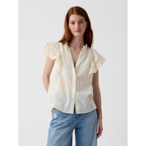 Gap Textured Crinkle Flutter Sleeve Shirt
