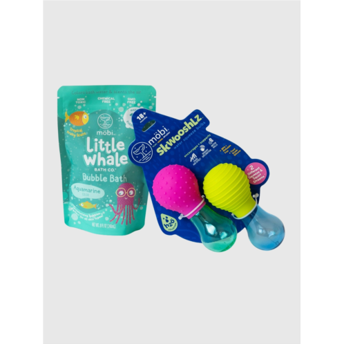 Gap Mobi Little Whale Aquamarine Bubble Bath Powder and Bath Toy Bundle