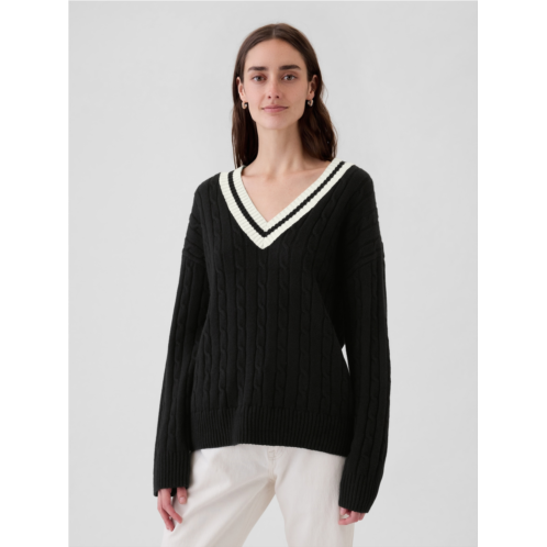 Gap CashSoft Varsity Cable-Knit Sweater