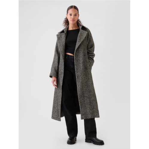 Gap Double-Breasted Herringbone Belted Trench Coat