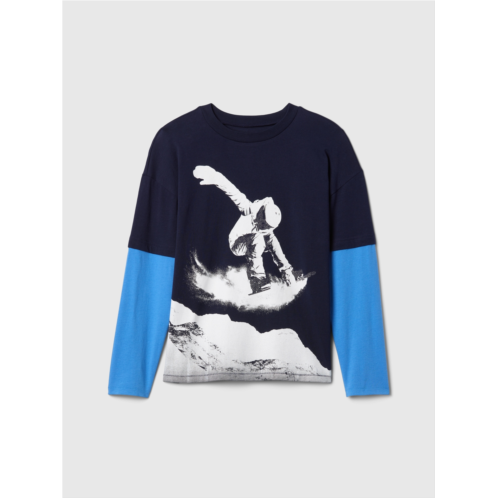 Gap Kids Relaxed Double-Layer Graphic T-Shirt