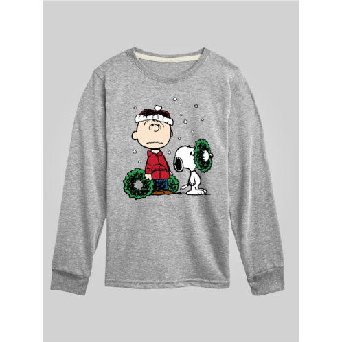 Gap Kids Peanuts Charlie Brown and Snoopy Christmas Wreath Long Sleeve Graphic Tee