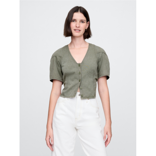 Gap Denim Barrel-Sleeve Crop Shirt