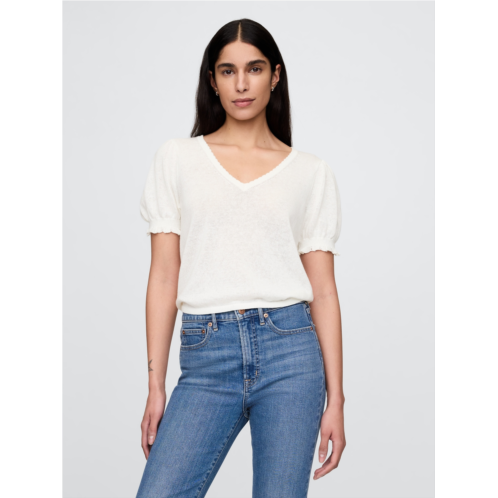 Gap Linen-Blend Puff-Sleeve Sweater Top