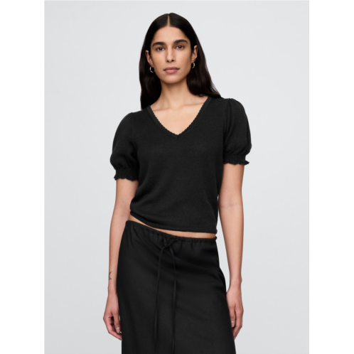 Gap Linen-Blend Puff-Sleeve Sweater Top