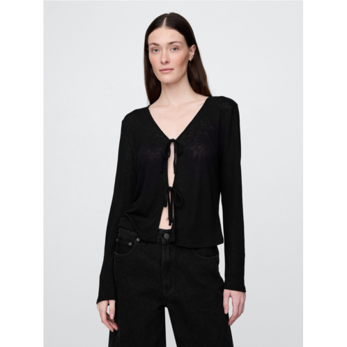 Gap Linen-Blend Tie-Front Cardigan