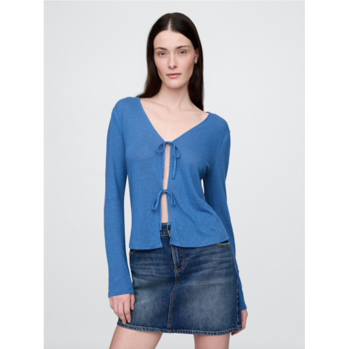 Gap Linen-Blend Tie-Front Cardigan