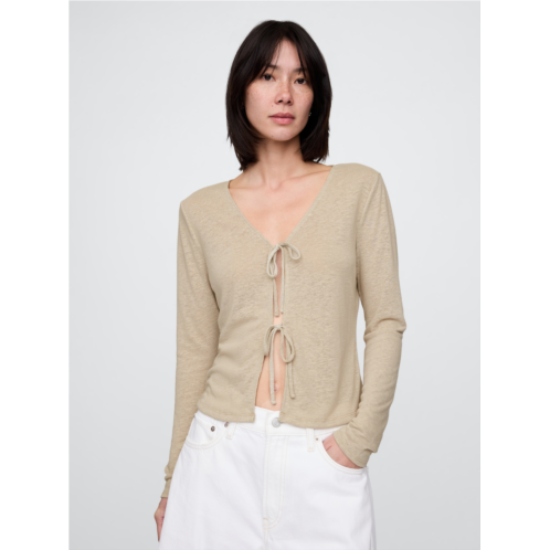 Gap Linen-Blend Tie-Front Cardigan