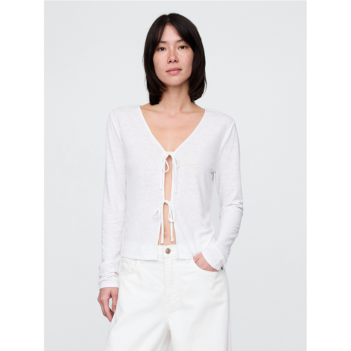 Gap Linen-Blend Tie-Front Cardigan