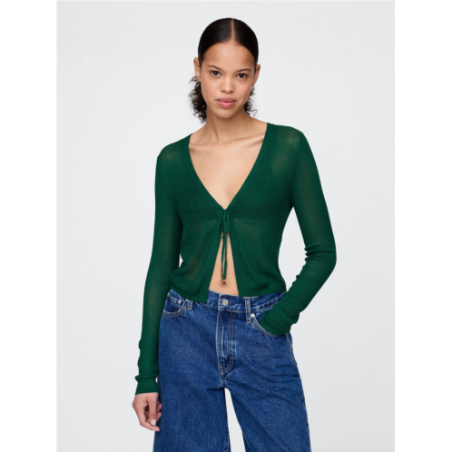 Gap Sheer Rib Cropped Tie-Front Cardigan Sweater