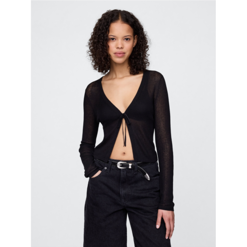 Gap Sheer Rib Cropped Tie-Front Cardigan Sweater