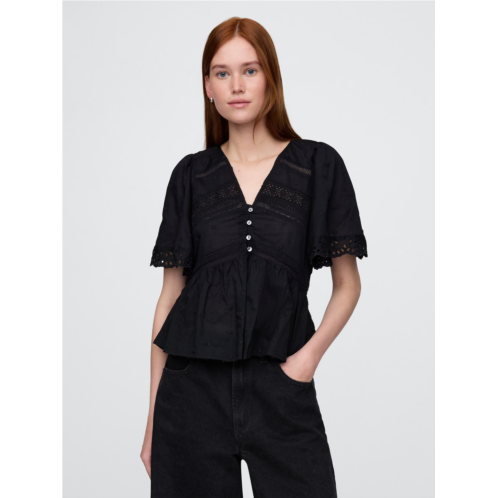 Gap Lace-Trim Flutter-Sleeve Top