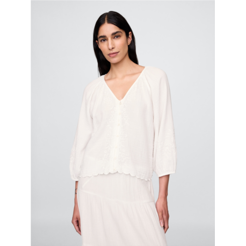 Gap Cotton Gauze Embroidered V-Neck Top