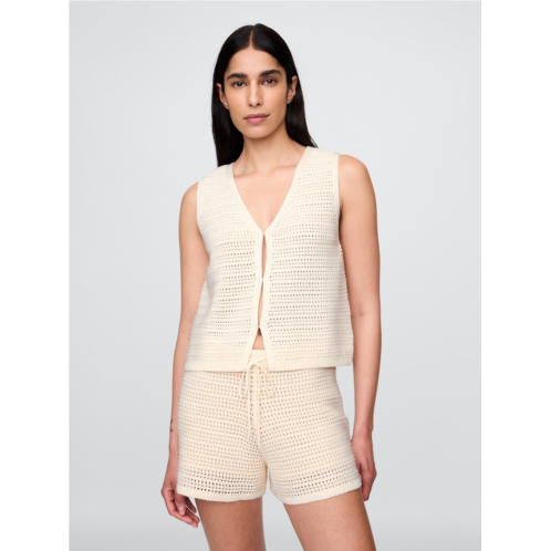 Gap 100% Cotton Crochet Hook-Front Vest