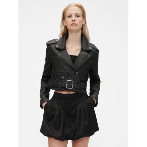 GapStudio Coated Denim Crop Moto Jacket