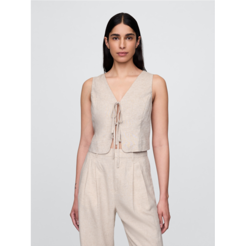 Gap Linen-Blend Tie-Front Crop Vest