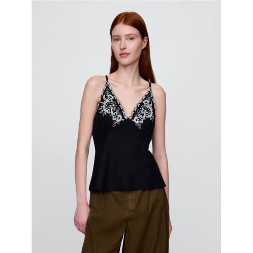 Gap Linen-Blend Embroidered Halter Top