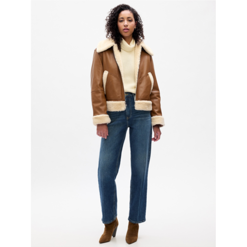 Gap Relaxed Vegan-Leather Sherpa Bomber Jacket