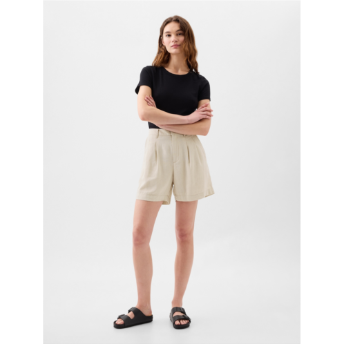 Gap 5 High Rise Linen-Blend Pleated Shorts