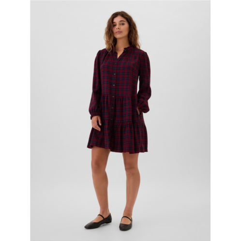 Gap Flannel Puff Sleeve Mini Shirtdress