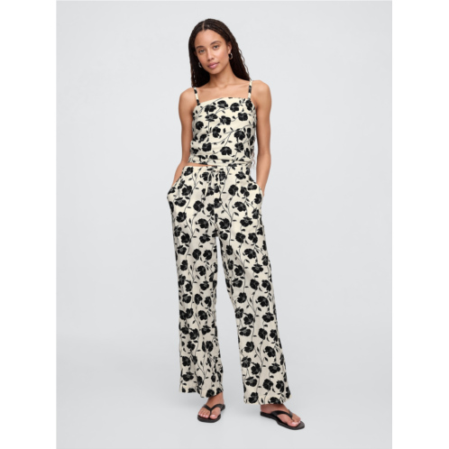 Gap Mid Rise Linen-Blend Pull-On Wide-Leg Pants