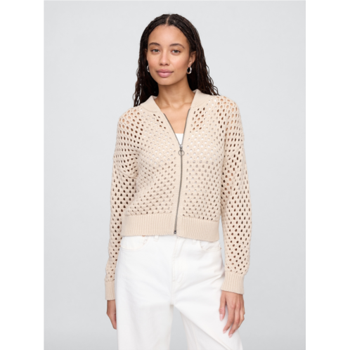 Gap Relaxed Crochet Bomber Cardigan