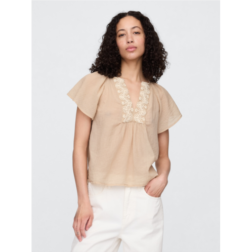 Gap Relaxed Gauze Flutter Sleeve Top