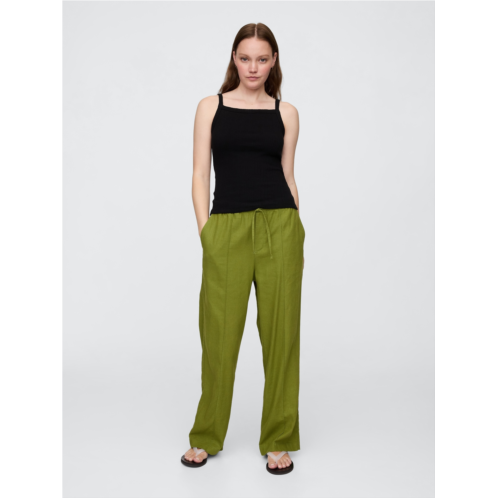 Gap Mid Rise Linen-Blend Pull-On Wide-Leg Pants