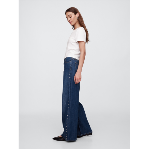 Gap High Rise SuperSoft Studded Wide-Leg Jeans
