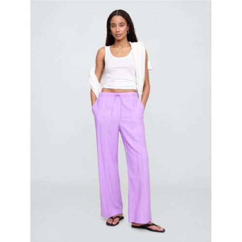 Gap Mid Rise Linen-Blend Pull-On Wide-Leg Pants