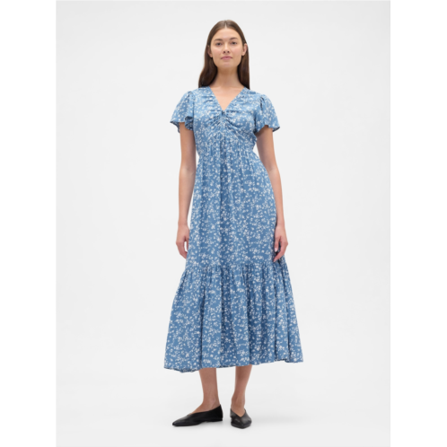 Gap Ruched V-Neck Maxi Dress