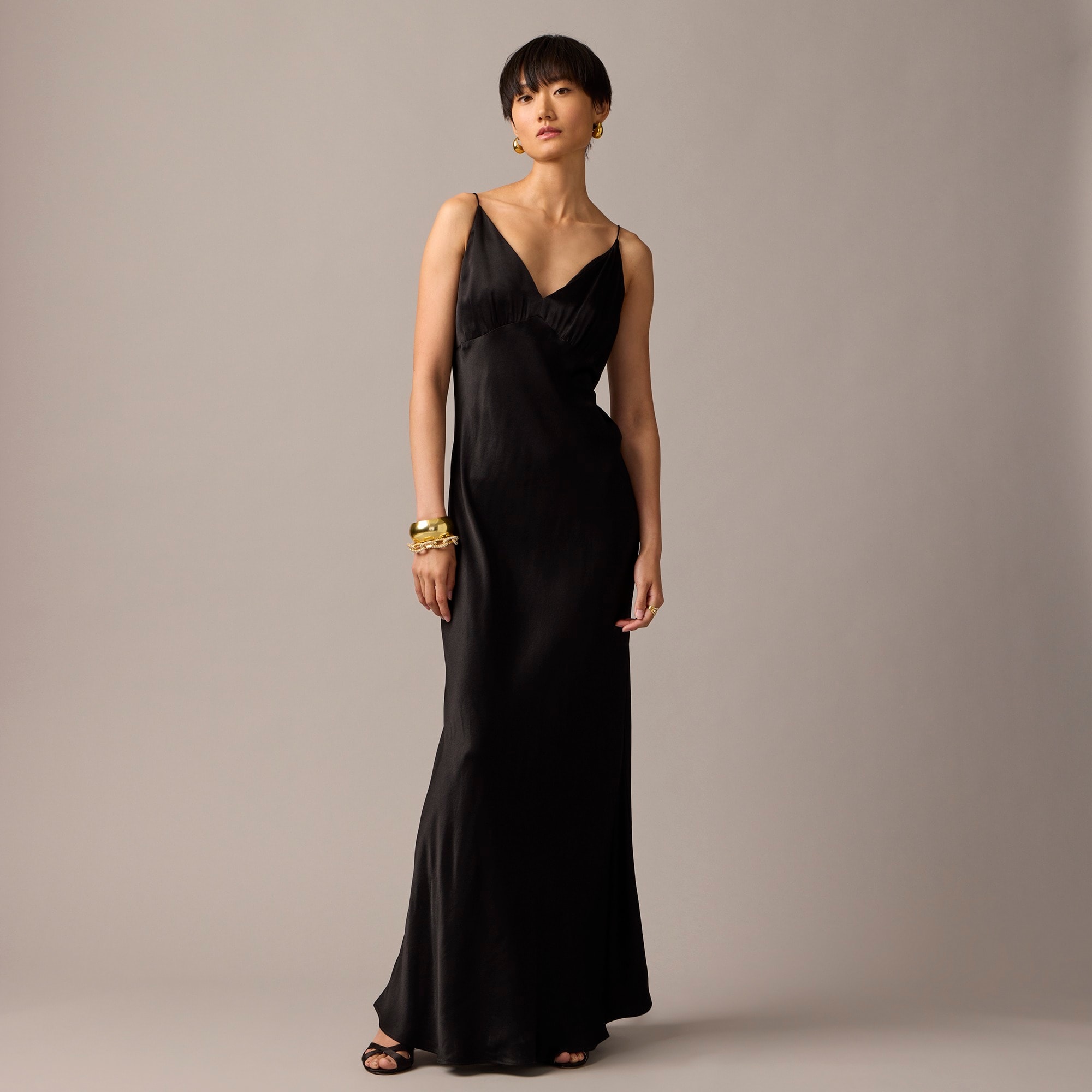 Jcrew Collection full-length V-neck slip dress in luster crepe