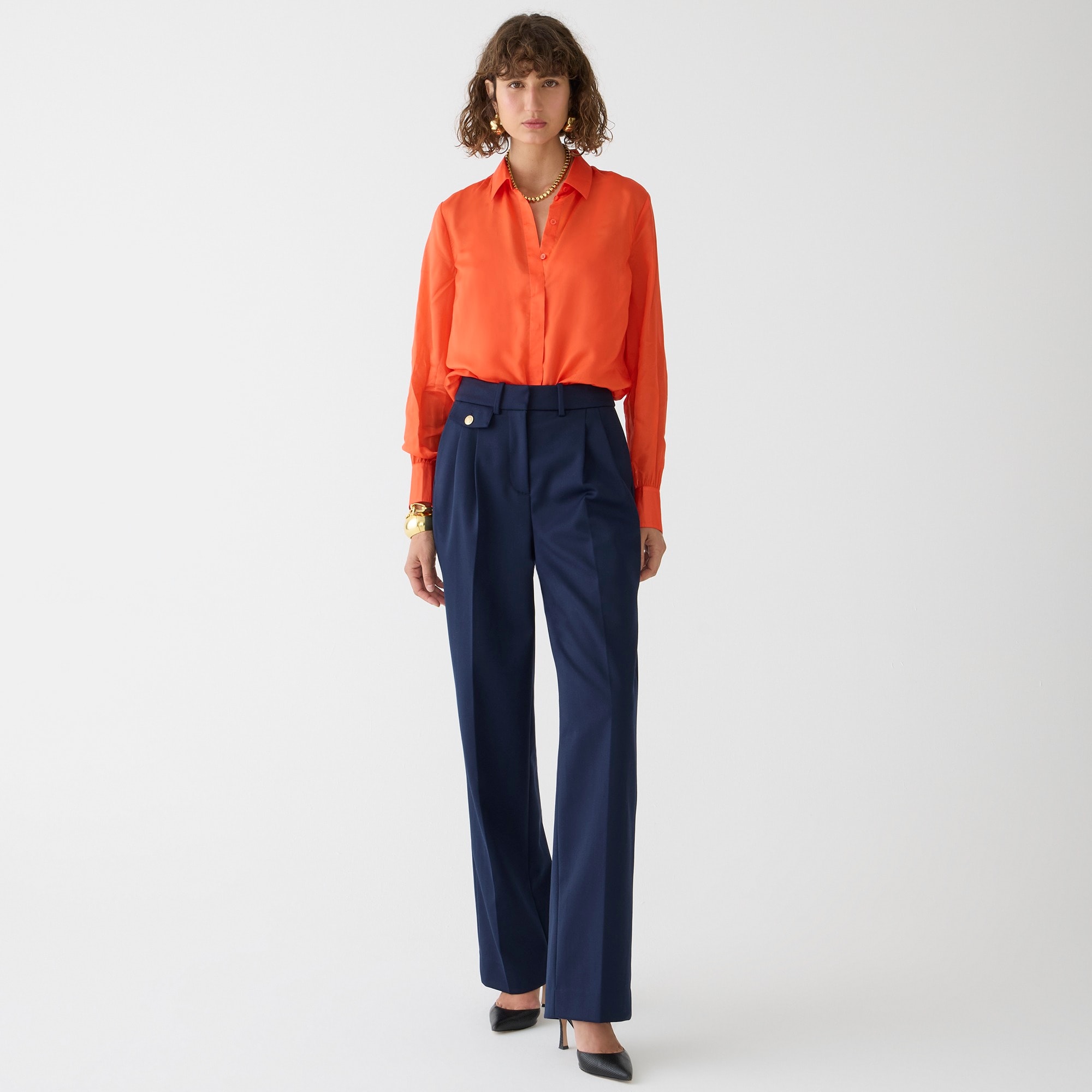 Jcrew Collection pleated wide-leg trouser pant in wool-twill blend