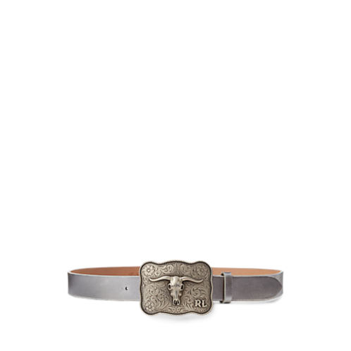 Polo Ralph Lauren Rodeo-Buckle Metallic Leather Belt