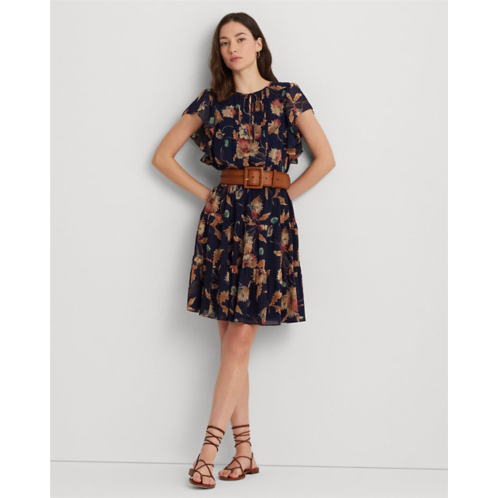 Polo Ralph Lauren Floral Crinkle Georgette Tie-Neck Dress