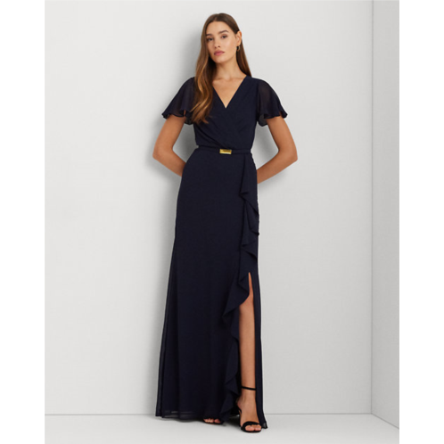 Polo Ralph Lauren Belted Georgette Flutter-Sleeve Gown