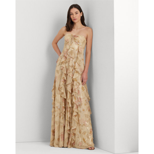 Polo Ralph Lauren Floral Metallic Chiffon Strapless Gown