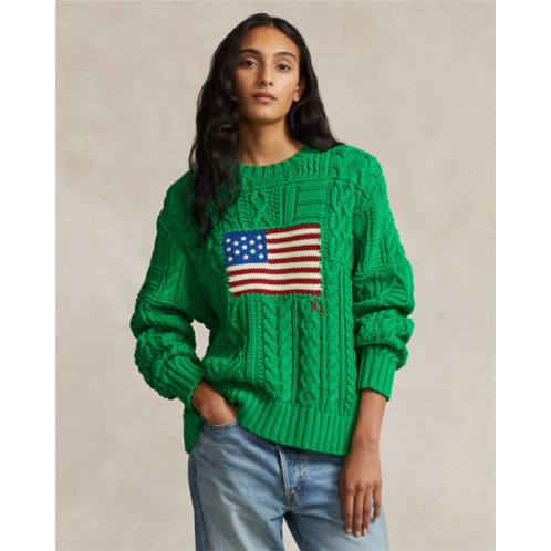 Polo Ralph Lauren Aran-Knit Flag Cotton Sweater