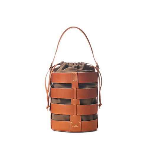 Polo Ralph Lauren Leather Medium Basketweave Bucket Bag