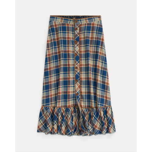 Polo Ralph Lauren Indigo Plaid Cotton-Linen Skirt