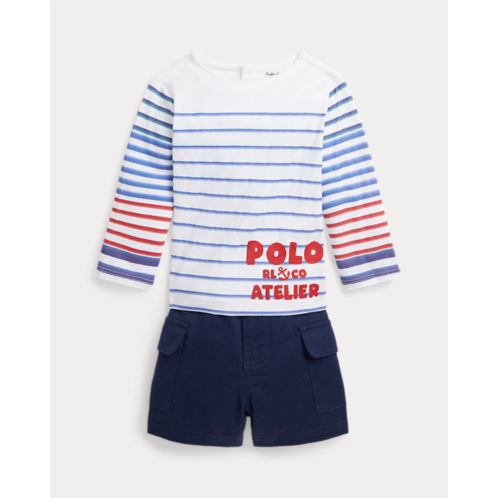 Polo Ralph Lauren Striped Cotton Tee & Cargo Short Set