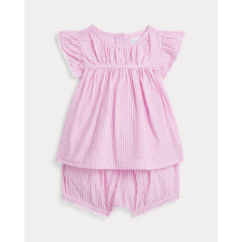 Polo Ralph Lauren Striped Seersucker Top & Bloomer Set