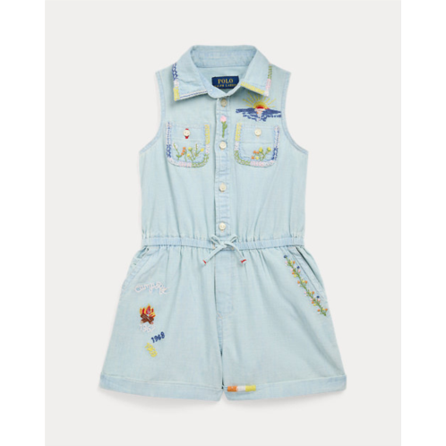 Polo Ralph Lauren Embroidered Cotton Chambray Romper