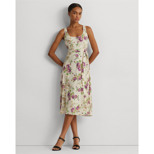 Polo Ralph Lauren Floral Belted Crepe Sleeveless Dress
