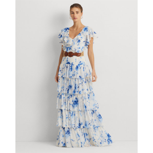 Polo Ralph Lauren Floral Belted Georgette Tiered Gown