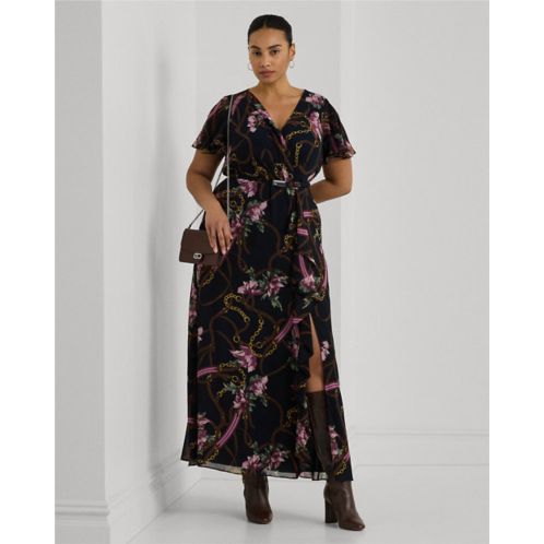 Polo Ralph Lauren Print Belted Flutter-Sleeve Gown