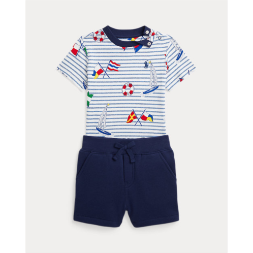 Polo Ralph Lauren Flag-Print Jersey Tee & Fleece Short Set