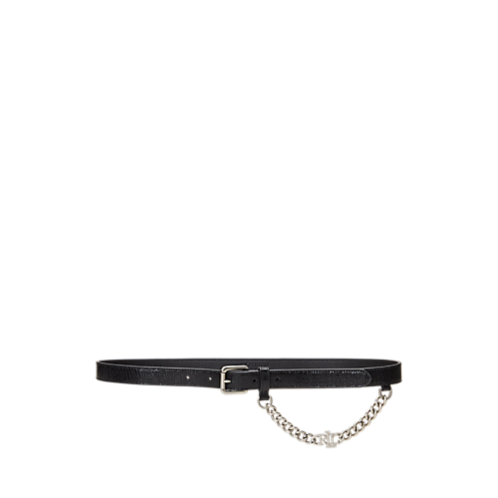 Polo Ralph Lauren Logo-Chain Lizard-Embossed Skinny Belt